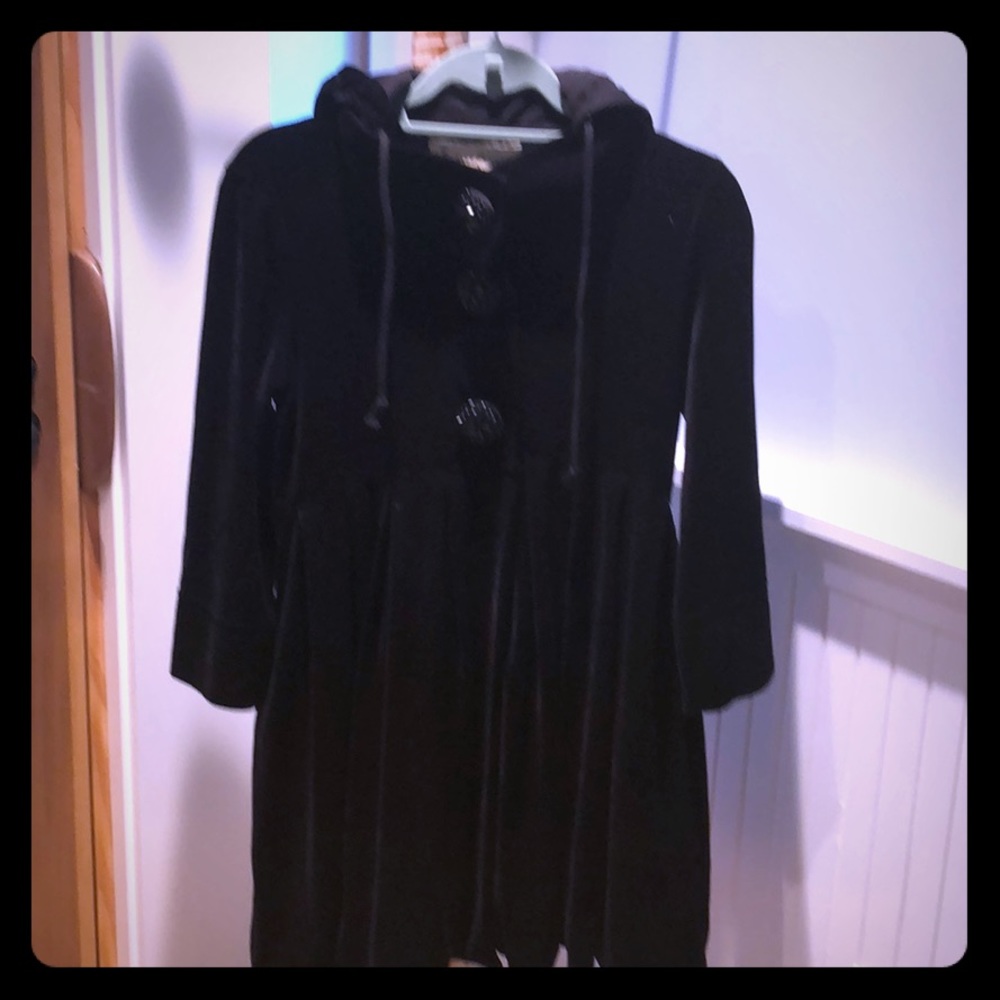 Black velvet hooded coat by Free People